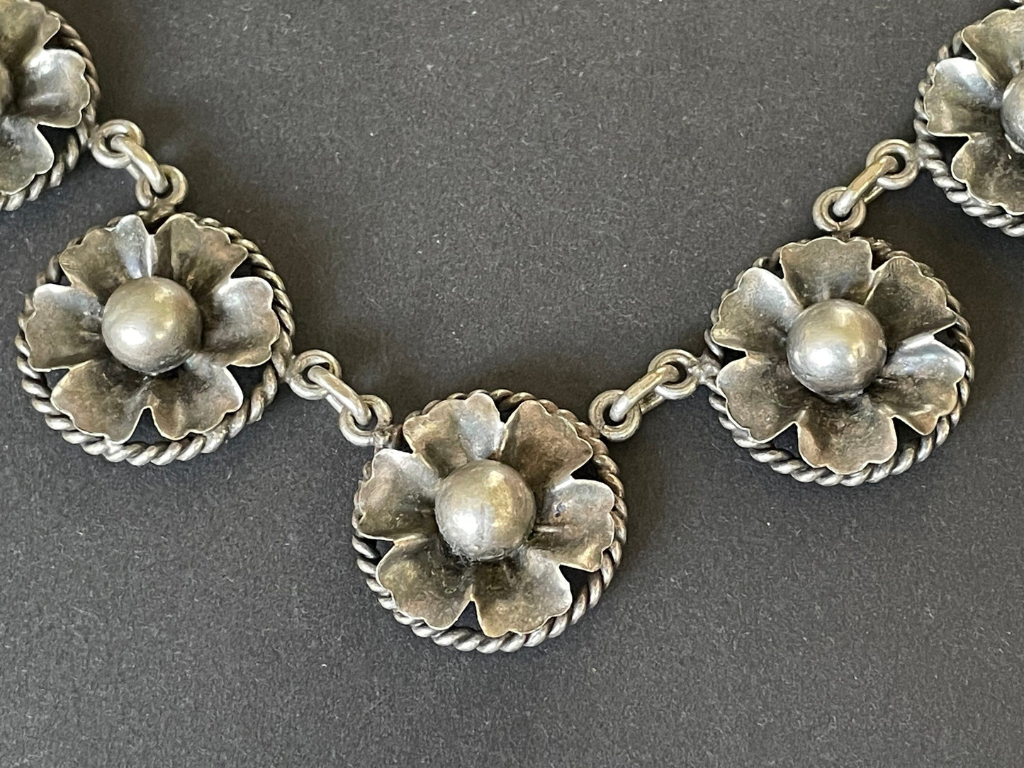 Vintage Art Deco machine age chrome floral necklace from the 1930s - possible Jakob Bengel