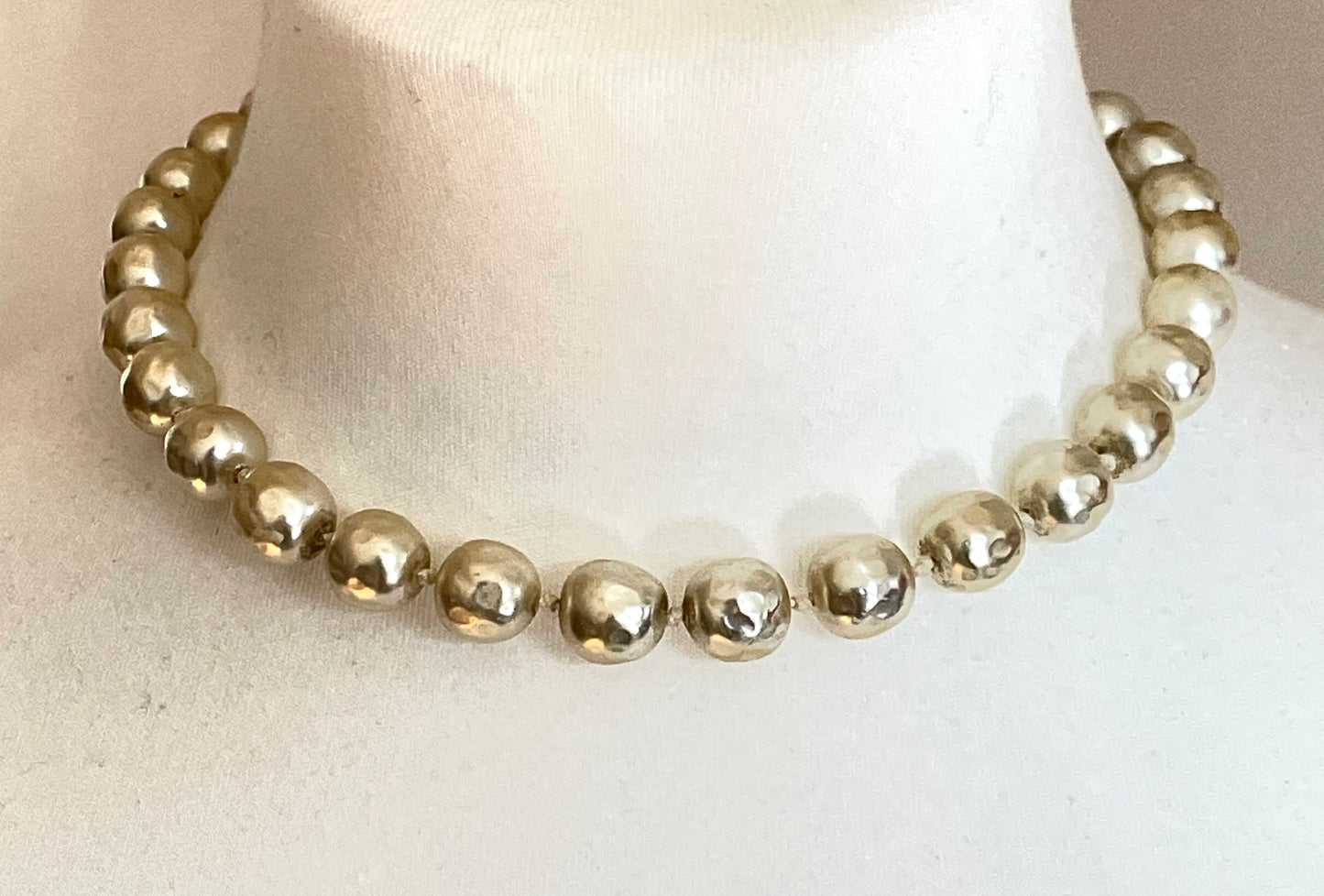 Vintage Louis Rousselet classic chic faux baroque pearl choker necklace, stunning cream coloured glass pearls individually hand-knotted