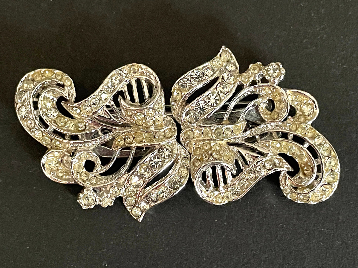 Large vintage Art Deco rhinestone paste duette - brooch that is convertible into two dress clips